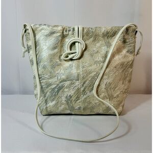 Susan Gail VTG 1970s 1980s White Metallic Gold Silver Shoulder Bag Leather EUC